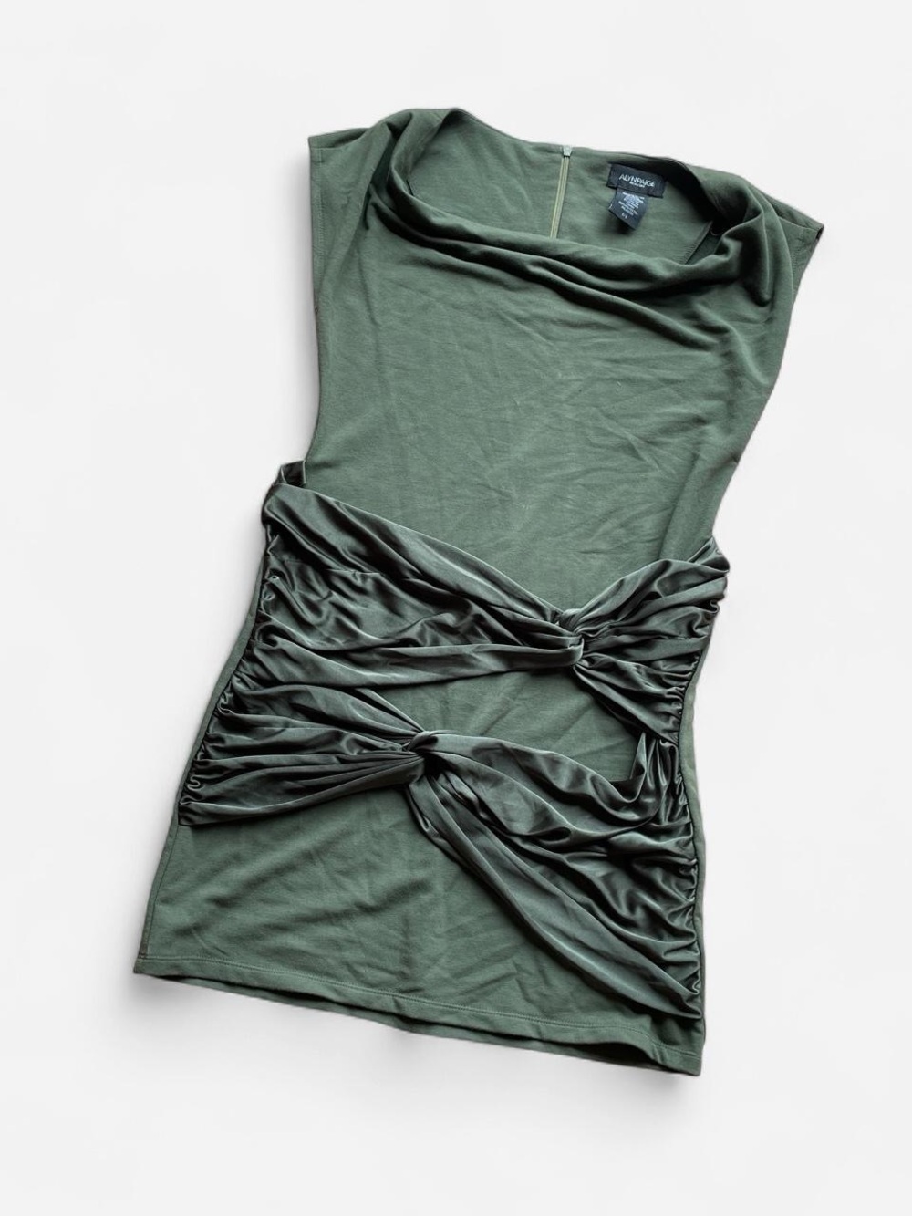 Alyn Paige Olive Green Knot-Detail Sleeveless Dress